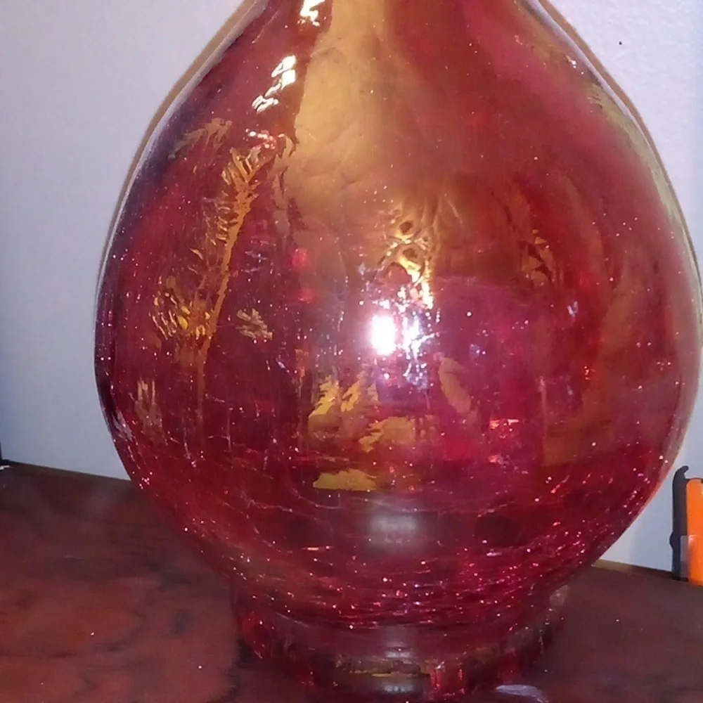 GUC - 11" Cracked Burned Orange Red Vase - Picture 2 of 4